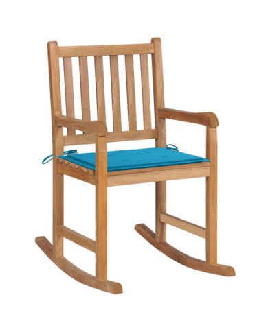 Chaise à bascule avec coussin bleu Bois de teck solide | Mobilier & Déco