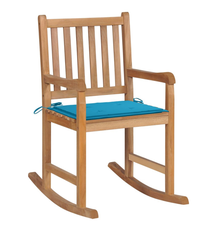 Chaise à bascule avec coussin bleu Bois de teck solide | Mobilier & Déco