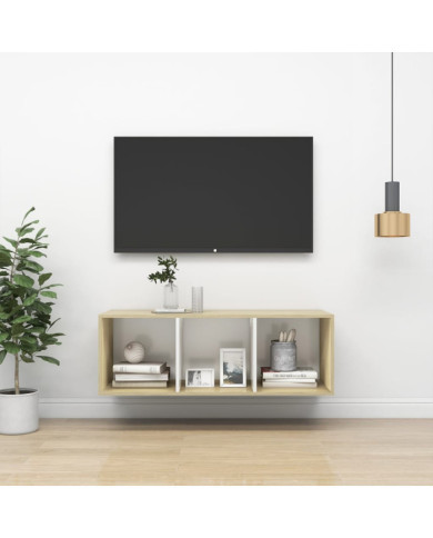 Meuble TV mural Blanc chêne sonoma 37x37x107 cm Bois ingénierie | Mobilier & Déco