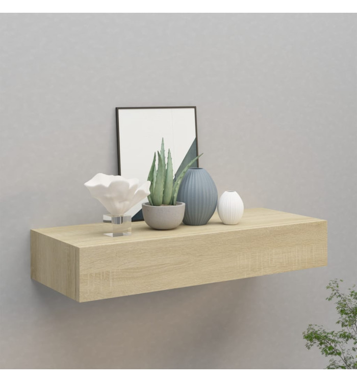 Étagère à tiroir murale chêne 60x23,5x10 cm MDF | Mobilier & Déco