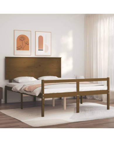 Lit pour personne âgée sans matelas marron miel bois massif | Mobilier & Déco