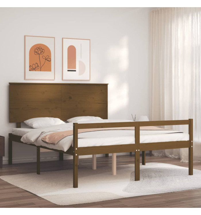 Lit pour personne âgée sans matelas marron miel bois massif | Mobilier & Déco