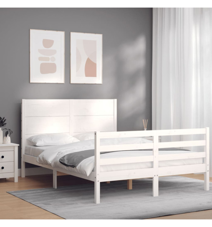Cadre de lit sans matelas blanc 120x200 cm bois massif | Mobilier & Déco