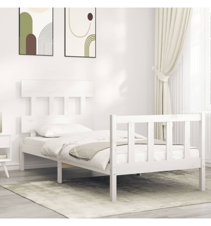 Cadre de lit sans matelas blanc 100x200 cm bois de pin massif | Mobilier & Déco