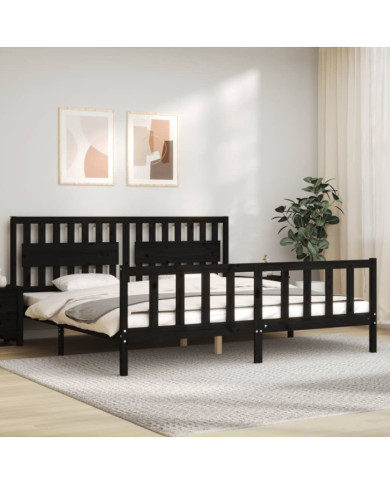 Cadre de lit sans matelas noir 200x200 cm bois massif de pin | Mobilier & Déco