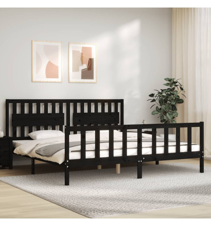 Cadre de lit sans matelas noir 200x200 cm bois massif de pin | Mobilier & Déco
