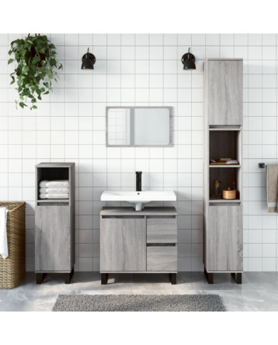 Ensemble de meubles de salle de bain 3 pcs Sonoma gris | Mobilier & Déco