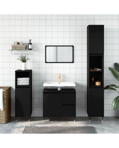Ensemble de meubles salle de bain 3 pcs noir bois d'ingénierie | Mobilier & Déco