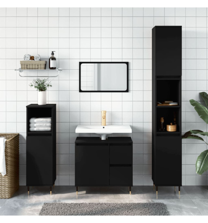 Ensemble de meubles salle de bain 3 pcs noir bois d'ingénierie | Mobilier & Déco