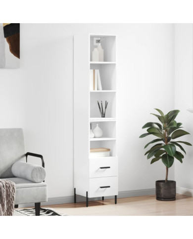 Buffet haut Blanc 34,5x34x180 cm Bois d'ingénierie | Mobilier & Déco