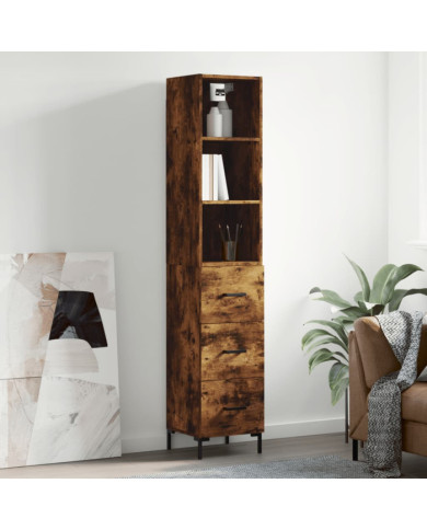 Buffet haut Chêne fumé 34,5x34x180 cm Bois d'ingénierie | Mobilier & Déco