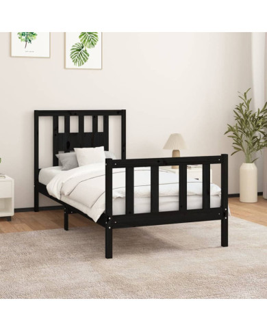 Cadre de lit sans matelas noir bois de pin massif 90x200 cm | Mobilier & Déco