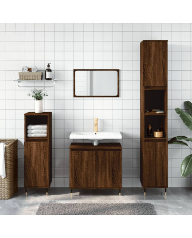 Ensemble d'armoires de salle de bain 3 pcs chêne marron | Mobilier & Déco