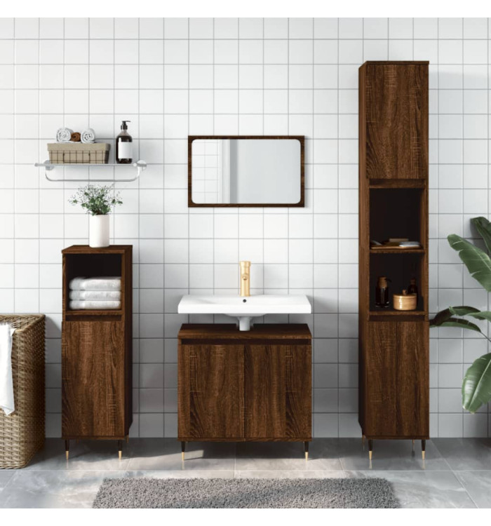 Ensemble d'armoires de salle de bain 3 pcs chêne marron | Mobilier & Déco