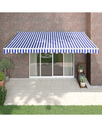 Auvent rétractable bleu et blanc 4x3 m tissu et aluminium | Mobilier & Déco