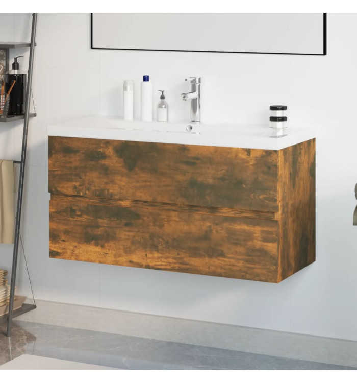 Meuble lavabo avec bassin intégré Chêne fumé Bois d'ingénierie | Mobilier & Déco