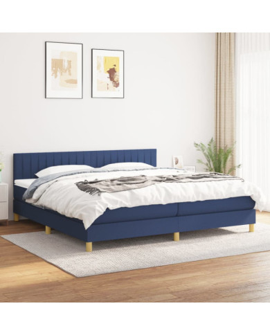 Sommier à lattes de lit avec matelas Bleu 200x200 cm Tissu | Mobilier & Déco