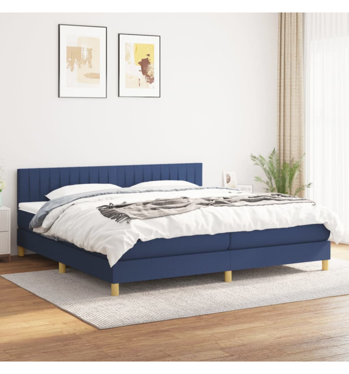 Sommier à lattes de lit avec matelas Bleu 200x200 cm Tissu | Mobilier & Déco