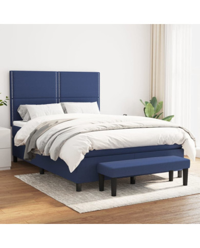 Sommier à lattes de lit avec matelas Bleu 140x200 cm Tissu | Mobilier & Déco