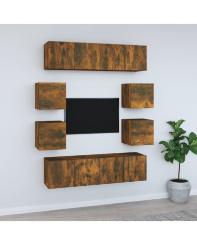 Ensemble de meubles TV 8 pcs Chêne fumé Bois d'ingénierie | Mobilier & Déco