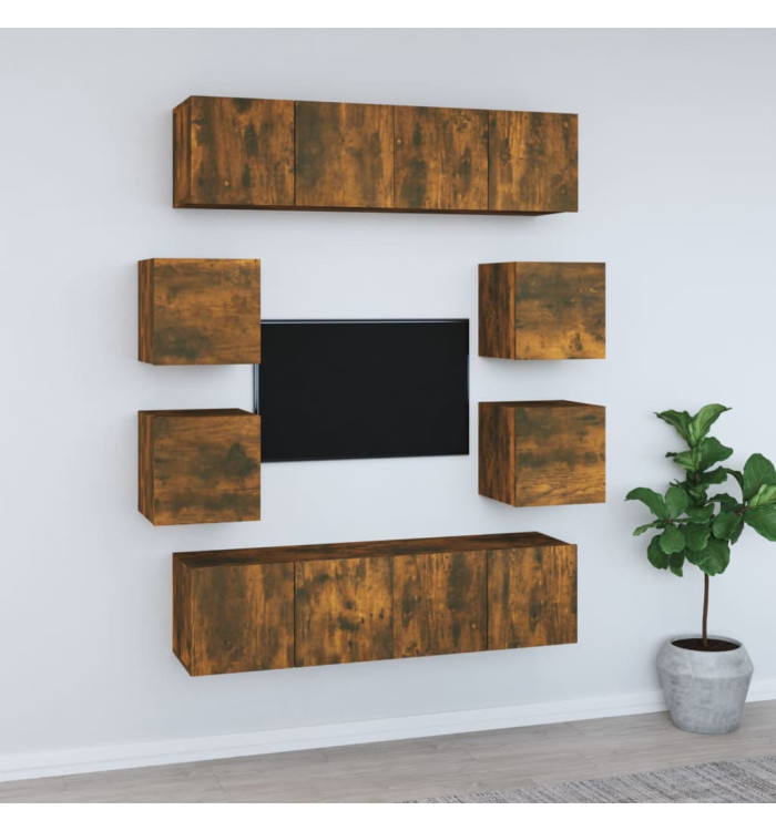 Ensemble de meubles TV 8 pcs Chêne fumé Bois d'ingénierie | Mobilier & Déco