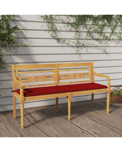 Banc Batavia avec coussin rouge 150 cm Bois de teck massif | Mobilier & Déco
