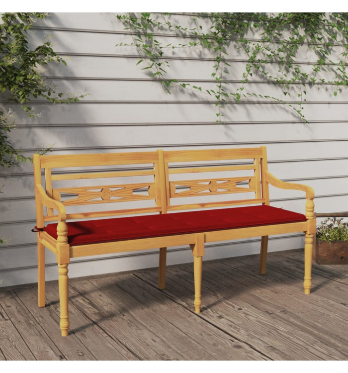 Banc Batavia avec coussin rouge 150 cm Bois de teck massif | Mobilier & Déco