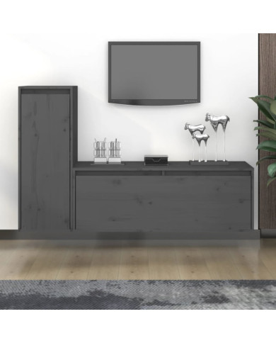 Meubles TV 2 pcs Gris Bois massif de pin | Mobilier & Déco