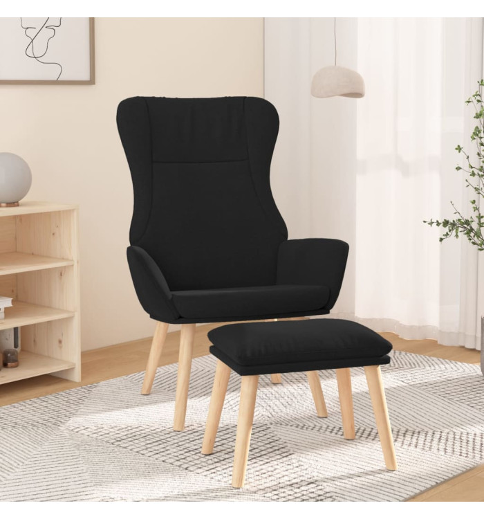 Chaise de relaxation avec repose-pied Noir Tissu | Mobilier & Déco