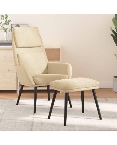 Chaise de relaxation avec tabouret Crème Tissu | Mobilier & Déco
