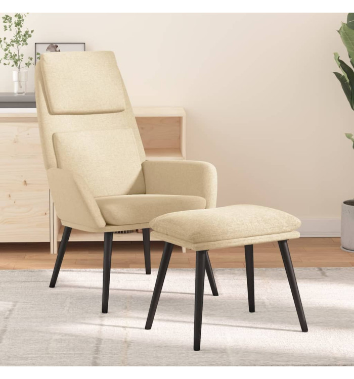 Chaise de relaxation avec tabouret Crème Tissu | Mobilier & Déco