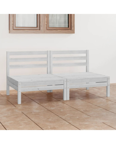Canapé à 2 places de jardin Blanc Bois de pin solide | Mobilier & Déco