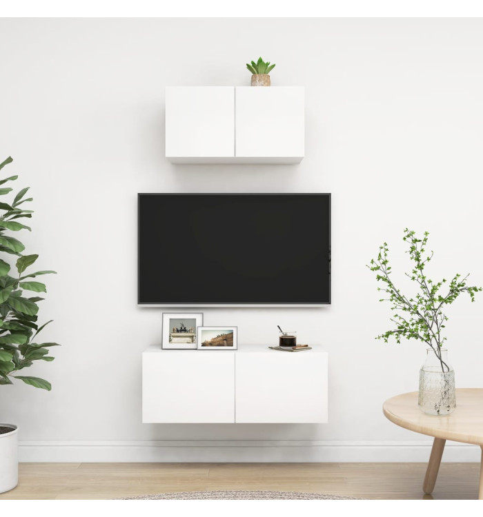 Ensemble de meubles TV 2 pcs Blanc Bois d'ingénierie | Mobilier & Déco