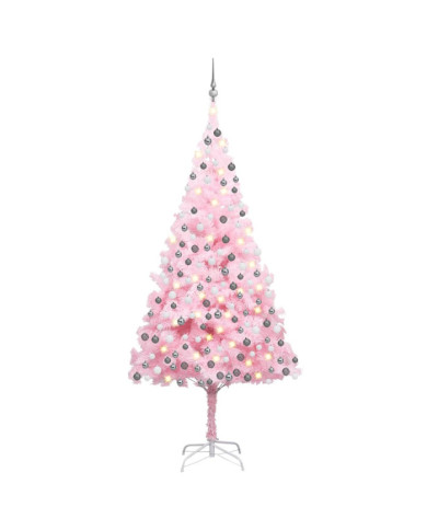 Arbre de Noël artificiel pré-éclairé et boules rose 240 cm PVC | Mobilier & Déco