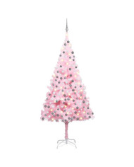 Arbre de Noël artificiel pré-éclairé et boules rose 240 cm PVC | Mobilier & Déco