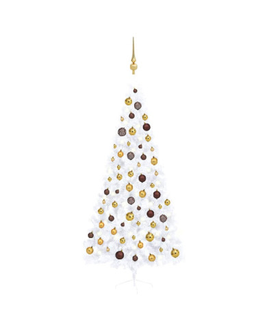 Demi-arbre de Noël artificiel pré-éclairé et boules blanc 210cm | Mobilier & Déco