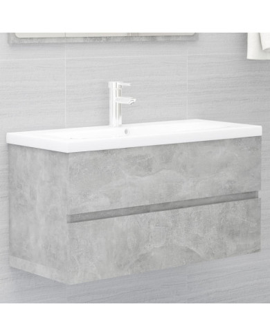 Armoire d'évier et lavabo intégré gris béton bois d'ingénierie | Mobilier & Déco