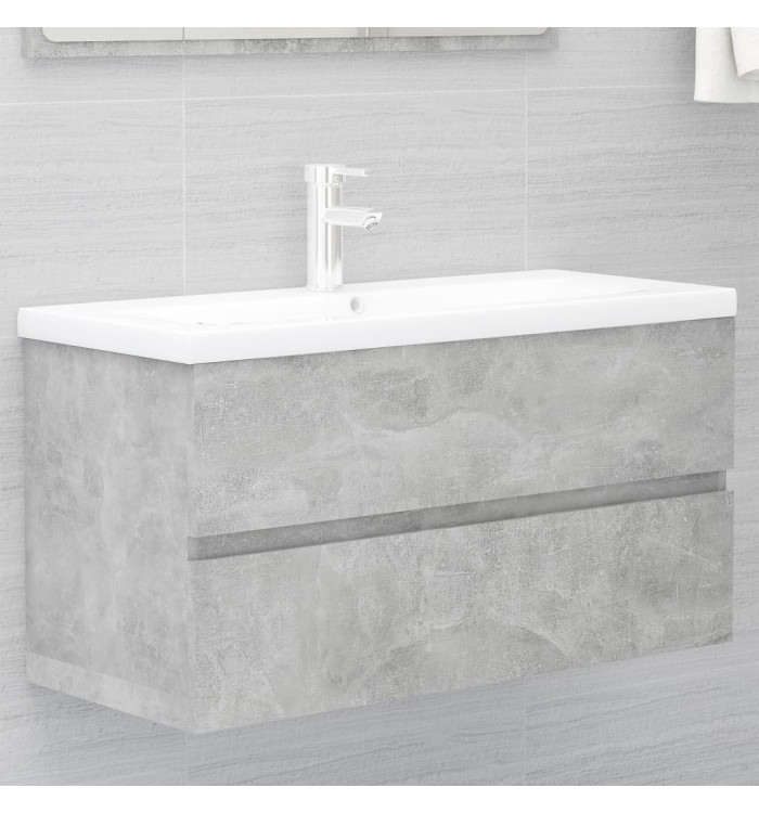 Armoire d'évier et lavabo intégré gris béton bois d'ingénierie | Mobilier & Déco