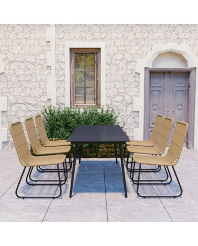 Ensemble à manger d'extérieur 7 pcs résine tressée et verre | Mobilier & Déco