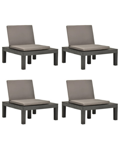 Chaises de salon de jardin et coussins 4pc Plastique Anthracite | Mobilier & Déco