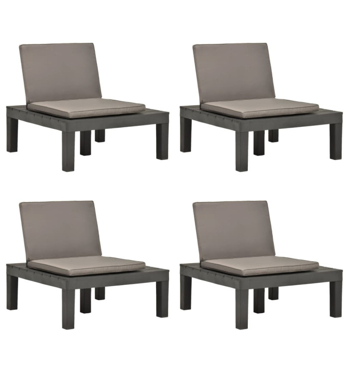 Chaises de salon de jardin et coussins 4pc Plastique Anthracite | Mobilier & Déco
