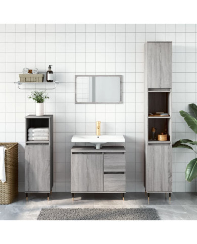 Armoire de bain sonoma gris 30x30x190 cm bois d'ingénierie | Mobilier & Déco