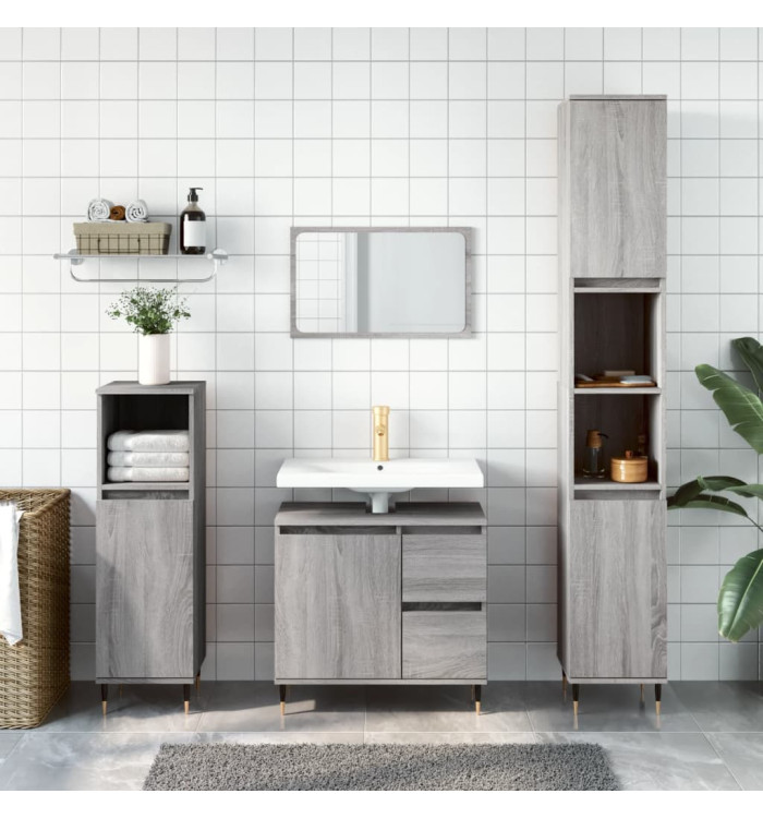 Armoire de bain sonoma gris 30x30x190 cm bois d'ingénierie | Mobilier & Déco