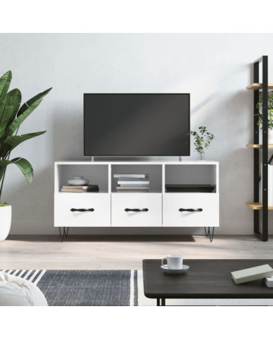 Meuble TV Blanc brillant 102x36x50 cm Bois d'ingénierie | Mobilier & Déco