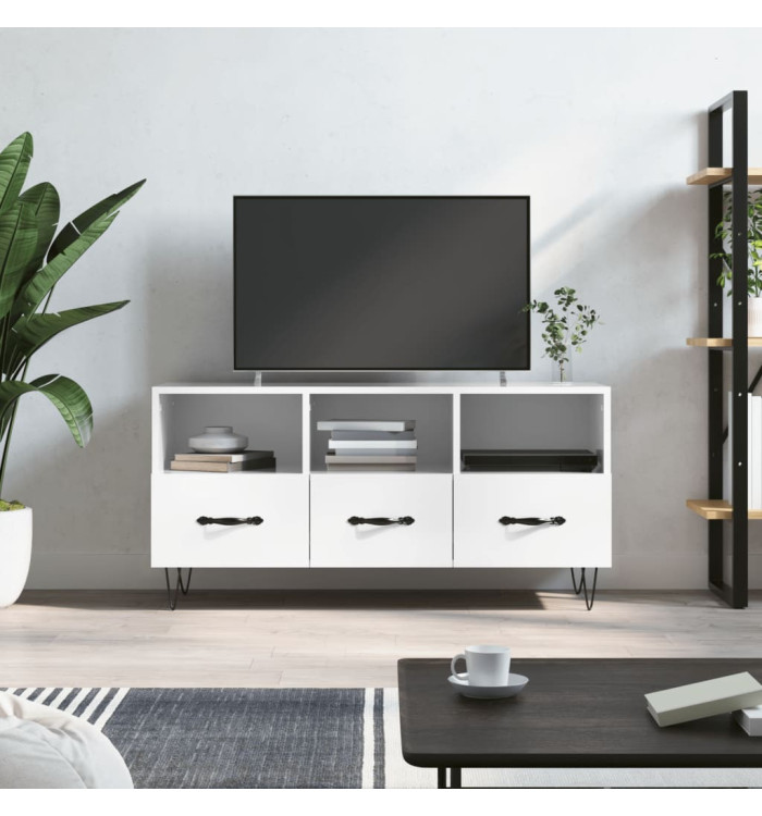 Meuble TV Blanc brillant 102x36x50 cm Bois d'ingénierie | Mobilier & Déco
