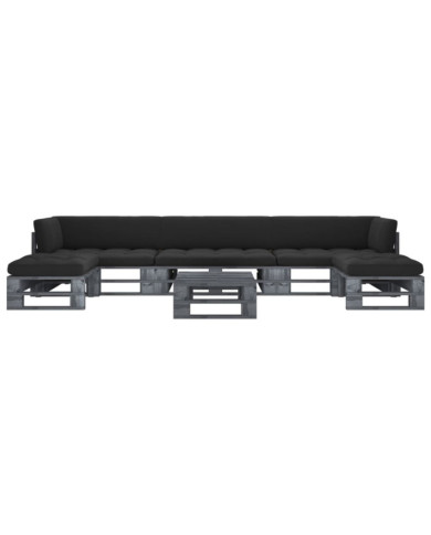 Salon de jardin palette 6pcs avec coussins Pin imprégné de gris | Mobilier & Déco