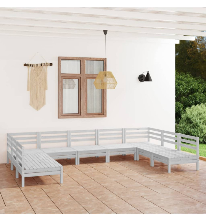 Salon de jardin 9 pcs Blanc Bois de pin massif | Mobilier & Déco