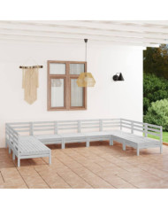 Salon de jardin 9 pcs Blanc Bois de pin massif | Mobilier & Déco