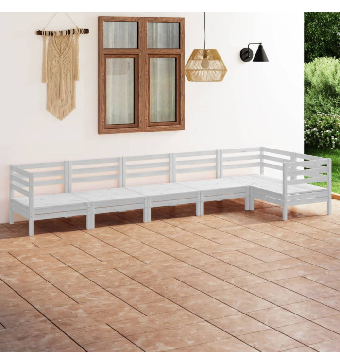 Salon de jardin 6 pcs Bois de pin massif Blanc | Mobilier & Déco