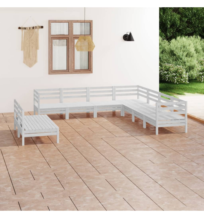 Salon de jardin 9 pcs Bois de pin massif Blanc | Mobilier & Déco